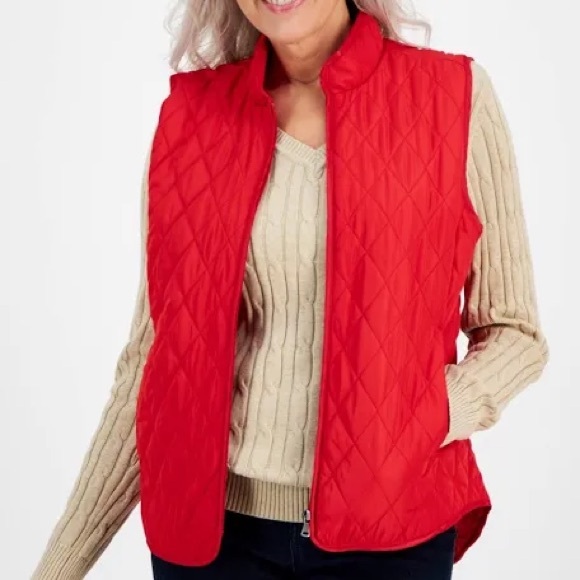 New women’s Sz M red high neck zip up business casual puffer vest jacket - Picture 1 of 7